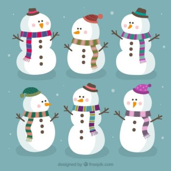 Free Vector | Pack of cute snowmen with scarf