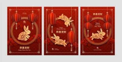 Free Vector | Paper style chinese new year festival celebration greeting cards collection