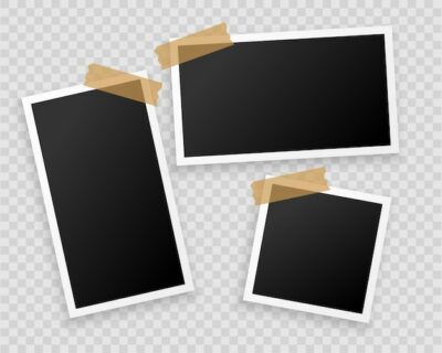 Free Vector | Photo frames with adhesive tape on transparent background