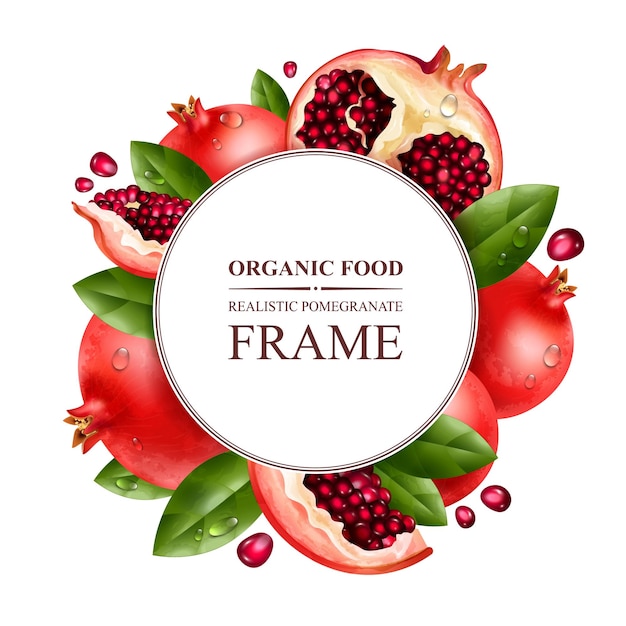 Free Vector | Pomegranate realistic frame with tasty healthy food symbols vector illustration