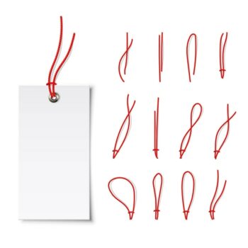Free Vector | Price label white tag paper blank gift card tags with different red strings isolated on white background