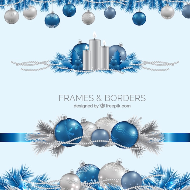 Free Vector | Realistic blue and silver christmas borders