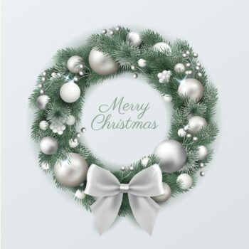 Free Vector | Realistic christmas wreath with silver decorations