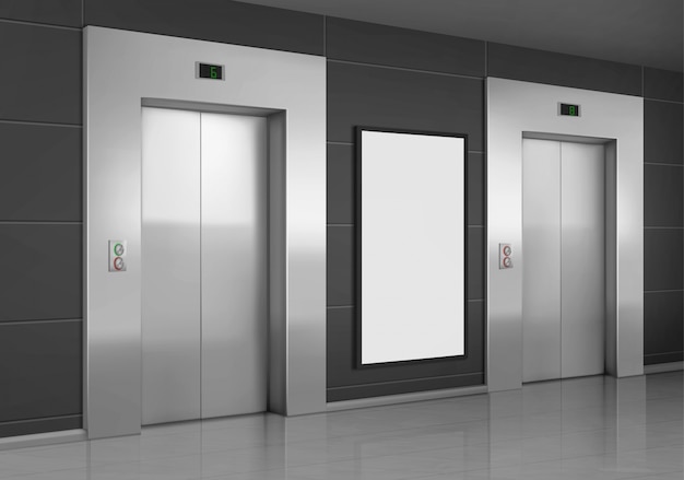 Free Vector | Realistic elevators with close door and ad poster