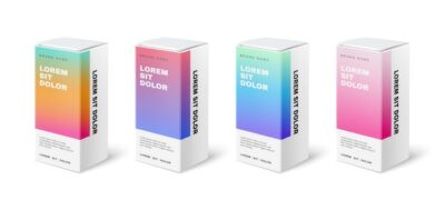 Free Vector | Realistic mockup design set with four isolated images of vertical packaging boxes with gradient and text vector illustration