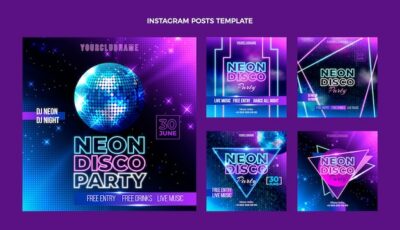 Free Vector | Realistic neon disco party instagram post