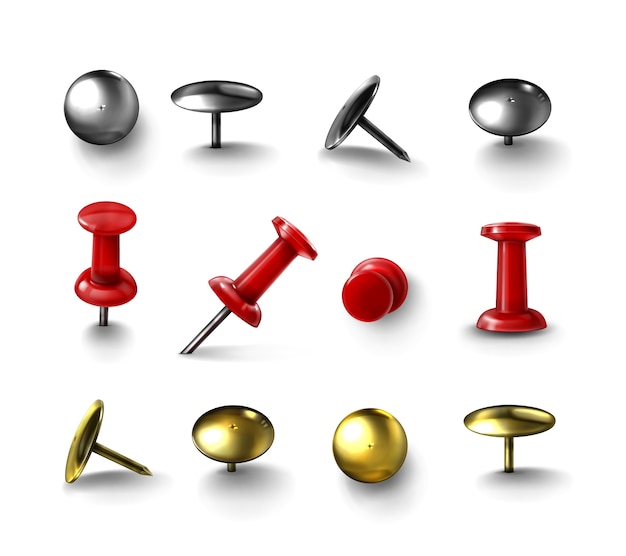 Free Vector | Realistic thumbtack pins collection