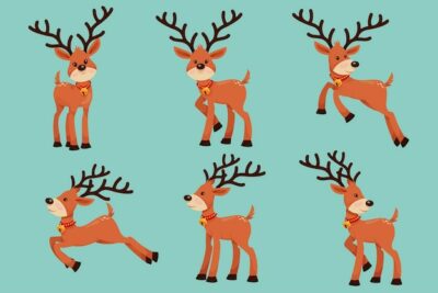 Free Vector | Reindeer characters in various poses and scenes