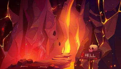 Free Vector | Road to hell, infernal hot cave with lava and fire