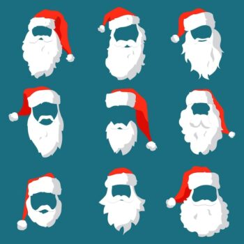 Free Vector | Santa claus character with hats mask moustache and beards template set