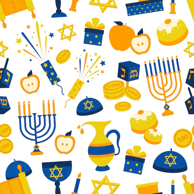 Free Vector | Seamless pattern with hanukkah symbols