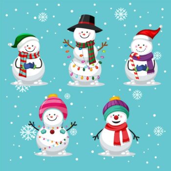 Free Vector | Set of different snowman in christmas theme