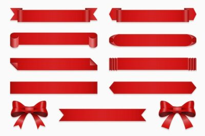 Free Vector | Set of ribbons for anniversary. banner and bow, straight red tape isolated on white background illustration