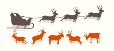 Free Vector | Silhouette of santa claus flying on sleigh with reindeer design in set