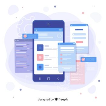 Free Vector | Smartphone with open pages landing page