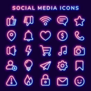 Free Vector | Social media icon vector set in neon pink with little glow
