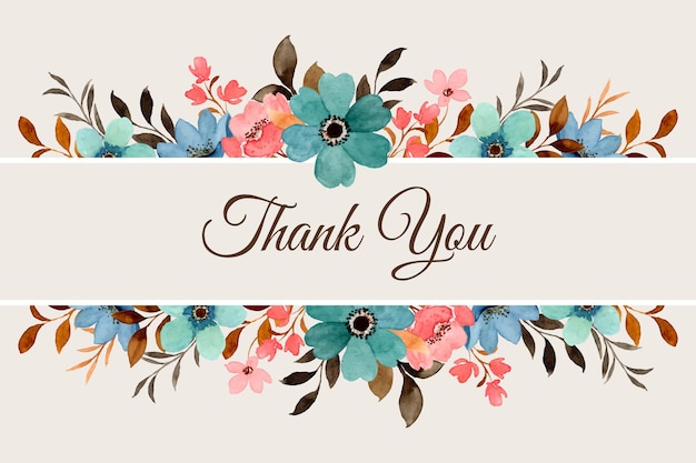 Free Vector | Thank you card with watercolor flower border