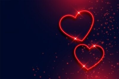 Free Vector | Two neon red hearts background with text space