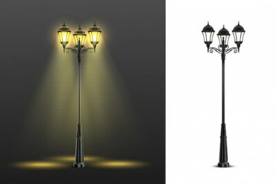 Free Vector | Two realistic street lights composition set with multicolored and black and white compositions  illustration