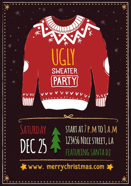 Free Vector | Ugly sweater party invitation template