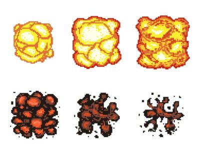Free Vector | Video game explosion animation in pixel art. explosion animation frames.