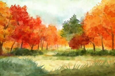 Free Vector | Watercolor autumn landscape