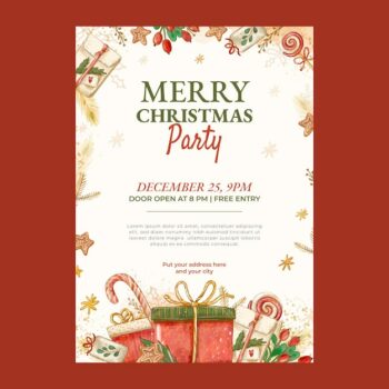 Free Vector | Watercolor christmas party poster template
