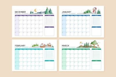 Free Vector | Watercolor monthly planner calendar