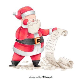 Free Vector | Watercolor santa claus checking wishes list