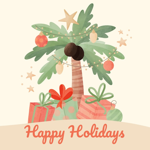 Free Vector | Watercolor summer christmas illustration