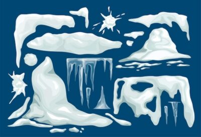 Free Vector | White snowdrifts icicles and snowballs of different abstract shapes on blue background game constructor isolated vector illustration