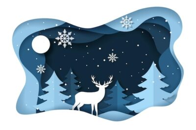 Free Vector | Winter background with reindeer in paper style