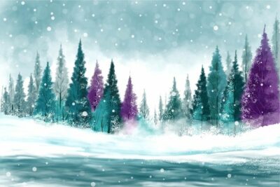 Free Vector | Winter landscape with snowy christmas tree card background