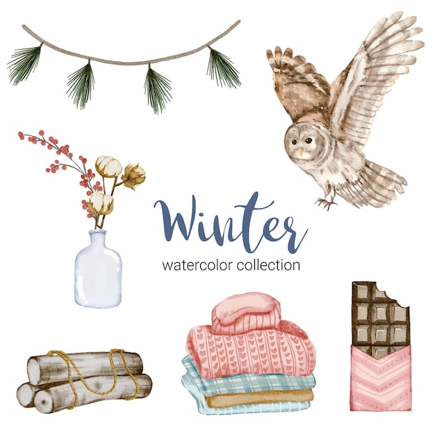 Free Vector | Winter watercolor elements collection