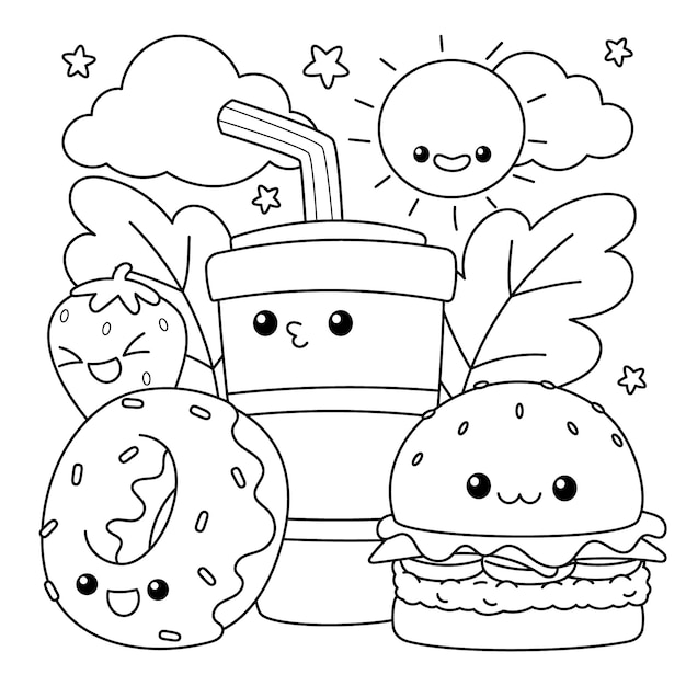 Free Vector | Hand drawn kawaii coloring book illustration