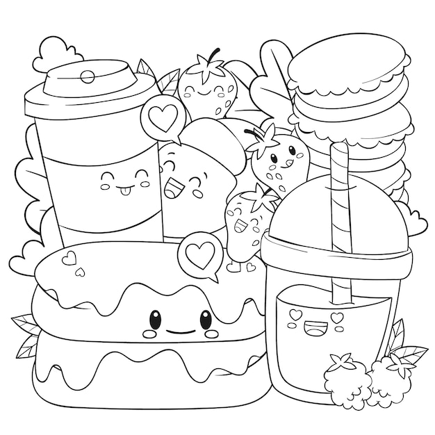 Free Vector | Hand drawn kawaii coloring book illustration