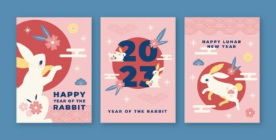 Free Vector | Flat chinese new year greeting cards collection