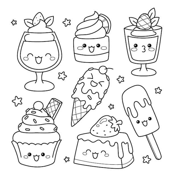 Free Vector | Hand drawn kawaii coloring book illustration