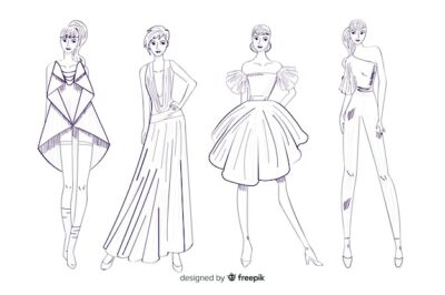 Fashion sketch collection with models | Free Download