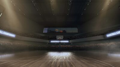 Free Photo | Basketball court with people fan sport arena render 3d illustration
