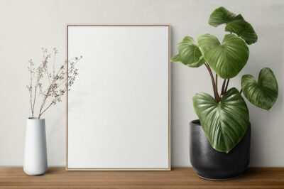 Free Photo | Blank picture frame on a shelf