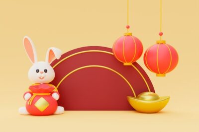 Free Photo | Chinese new year celebration with rabbit and money bag