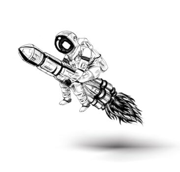 Free Vector | Astronaut flying on the rocket hand drawn sketch vector illustration