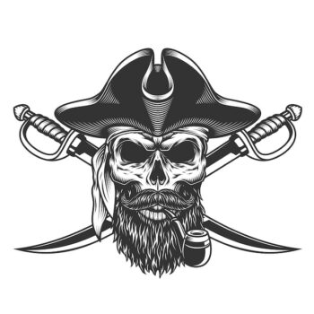 Free Vector | Bearded and mustached pirate skull