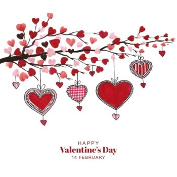 Free Vector | Beautiful tree hanging hearts valentines day card background