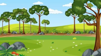 Free Vector | Blank meadow landscape scene with many trees