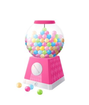 Free Vector | Bubble gum realistic composition with ball shaped vending machine with colorful gumballs