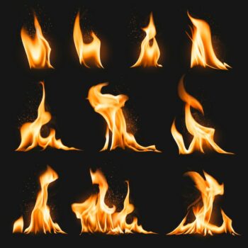 Free Vector | Burning flame sticker, realistic fire image vector set