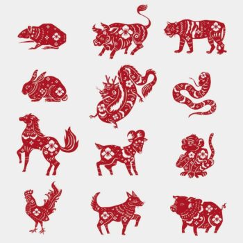Free Vector | Chinese horoscope animals  red new year stickers set