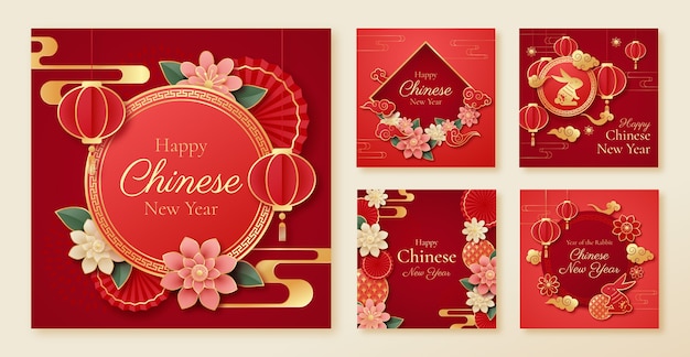 Free Vector | Chinese new year celebration instagram posts collection